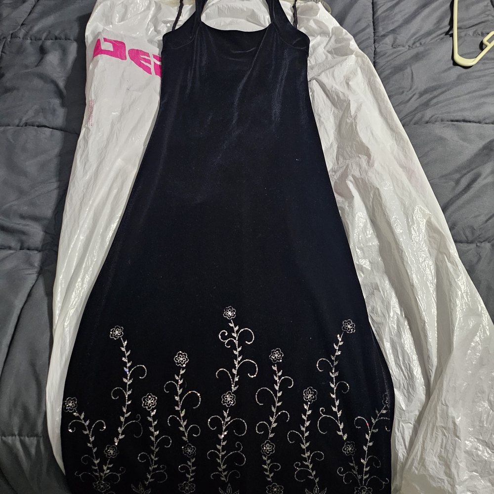 Deb Black Maxi Dress with Silver Embroidery